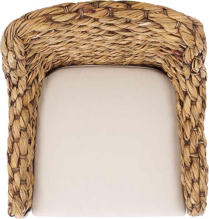 SAFAVIEH Home Collection Purrl Tropical Coastal Brown Wash Solid Wood Hyacinth Accent Chair with Cushion (Fully Assembled)
