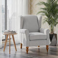 Modern Wingback Living Room Chair Upholstered Accent Armchair Single Sofa Chair with Lounge Seat and Wood Legs for Office/Bedroom/Reading Spaces Beige