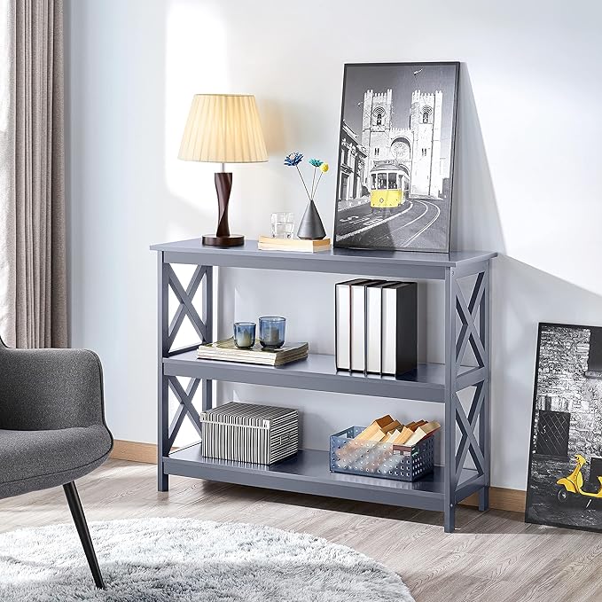 Yaheetech Television Stands &amp Entertainment Centers with 3 Tier Storage Shelf TV Stand for Living Room Gray
