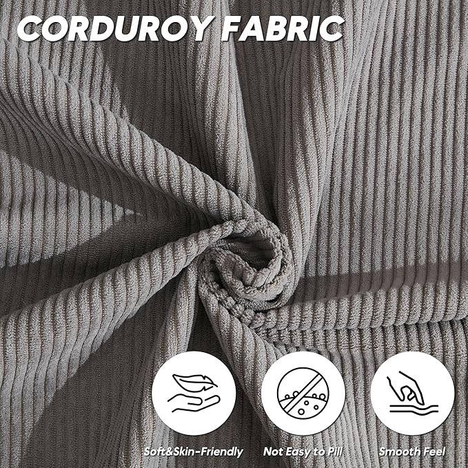 L Shaped Convertible Modular Sofa Bed with Cylindrical Pillow &amp Reversible Chaise Corduroy Folding Floor Sofa Couch Bed with Fixed-Shape Frame &amp Storage Pocket for Living Room Grey