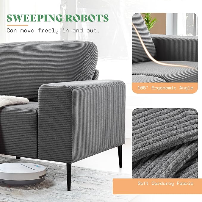 AMERLIFE 89 inch Sofa 3 Seater Sofa Chair Set 3 Chairs and Sofa Set Comfy Sofa Couch with Extra Deep Seats Grey Corduroy