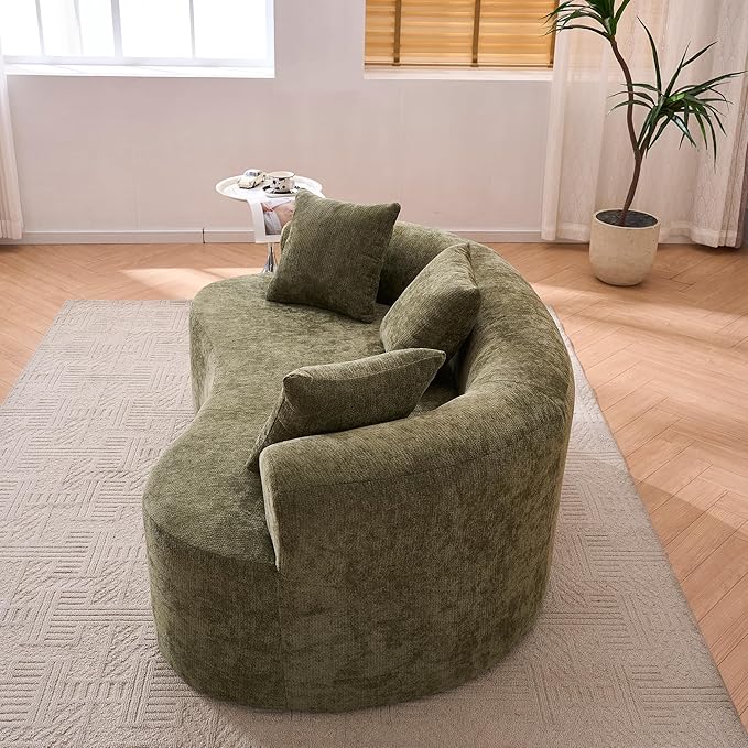 KEIKI 79 Curved Deep-Seat Sofa for Bedroom Lounge Modern Low-Back 3-Seater with Self-Inflating Foam No-Assembly Chenille Couch Ideal for Relaxing Reading and Cozy Corners