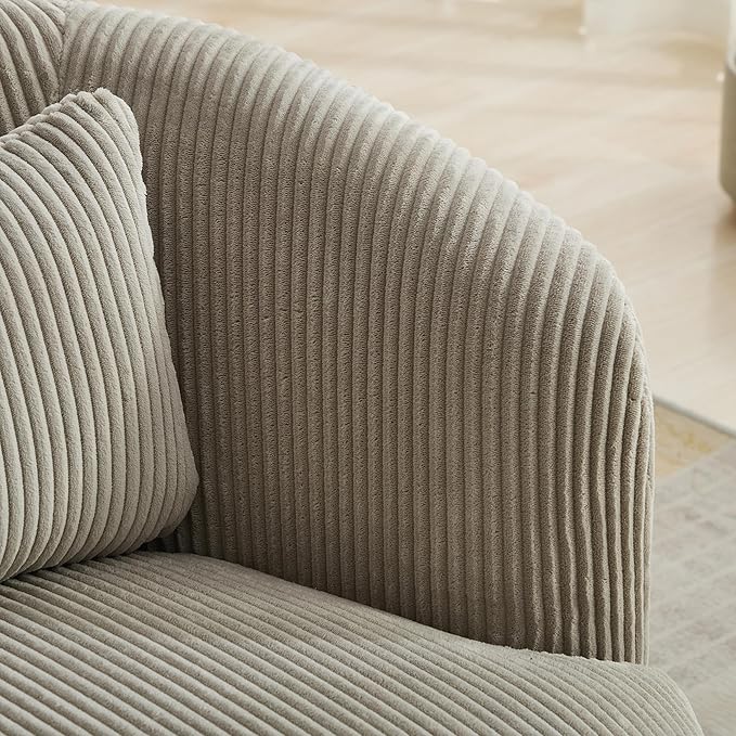 34.25 Swivel Barrel Chair Round Accent Barrel Chair Modern Wide Armchair Upholstered Corduroy Lounge Comfortable Sitting Single Seat Rotating Base for Living Room Office Chair Light Gray