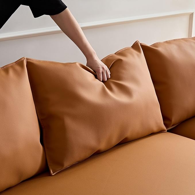 124.8 Round Bonded Curved Couch Leather Sectional Sofa for Living Room Apartment Office Orange Modern 5 Seater Oversized Cloud Sofa with Chaise Lounge Comfy Furniture Right Facing