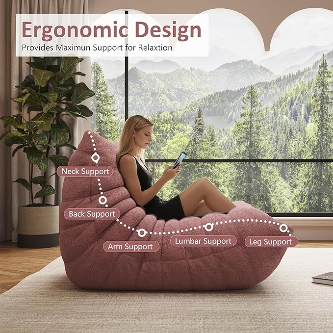 Bean Bag Chairs for Adults Floor Gaming Bean Bag Chair Memory Foam BeanBag Chair Bean Bag Sofa with Filler Faux Fur Fireside Beanbags Lazy Sofa for HomeApartment or Gaming Venue (Pink Single)