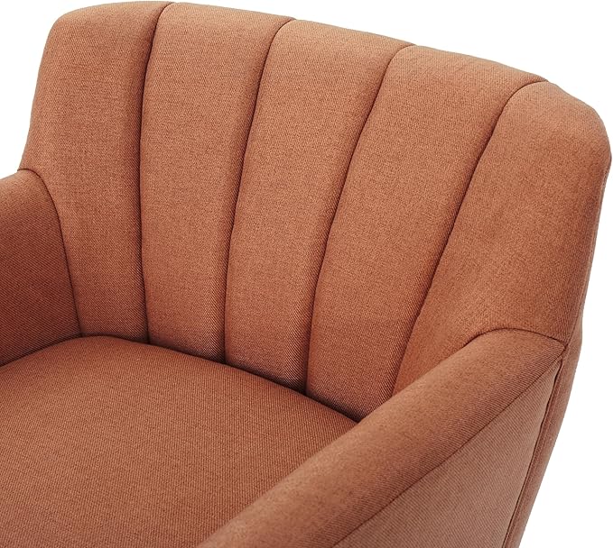 Mid-Century Accent Chairs Modern Upholstered Living Room Chair Cozy Armchair with Wood Legs for Bedroom/Office/Cafe/Living Room (Orange + Linen)
