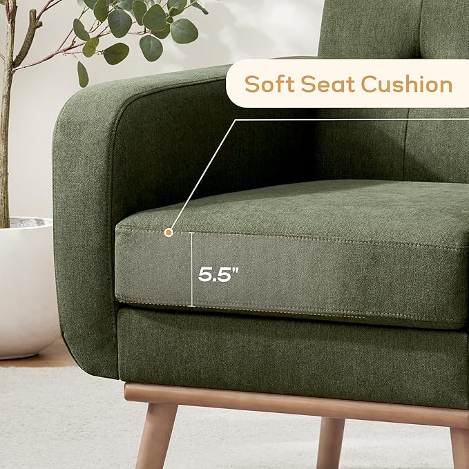 HUIMO Fabric Accent Chair Mid Century Modern Arm Chair Button Tufted Living Room Chairs for Bedroom Study Office (1 Green)