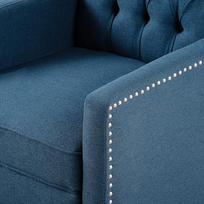 Push Back Recliner ChairEasy Chairs for Small SpacesComfy ArmchairReading Recliner Chairs for AdultsLiving Room Accent Chair Wingback and Rivets Design for Modern Recliner Chair(Blue)