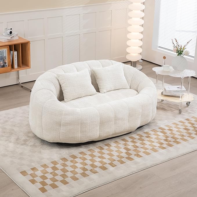 GDFStudio Colomt Lounge Chair Upholstered Lazy Sofa Chair 2 Seater Couch Comfort Chenille Loveseat Ready to Use Bean Bag Chair Soft Seating Lounge Reading Sofa for Living Room Bedroom Organge
