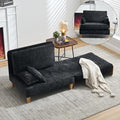 Mid-Century Modern Accent Chair 2-in-1 Foldable Sofa Couch Convertible Sleeper Bed Extra Wide Upholstered Armchair with 3 Pillows &amp Side Pocket for Living Room Bedroom (Black)