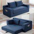 73 Convertible Sofa Bed Pull Out Loveseat Sleeper Sofa with Side Pockets 2 in 1 Folding Couch Bed Fold Out Floor Couch Lounge Sofa with 2 Pillows for Living Room Apartment (Blue)