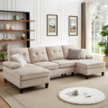 111 Sectional Couch for Living Room 4 Seater U-Shaped Sofa Couches with Double Chaise Polyester Fibre Beige