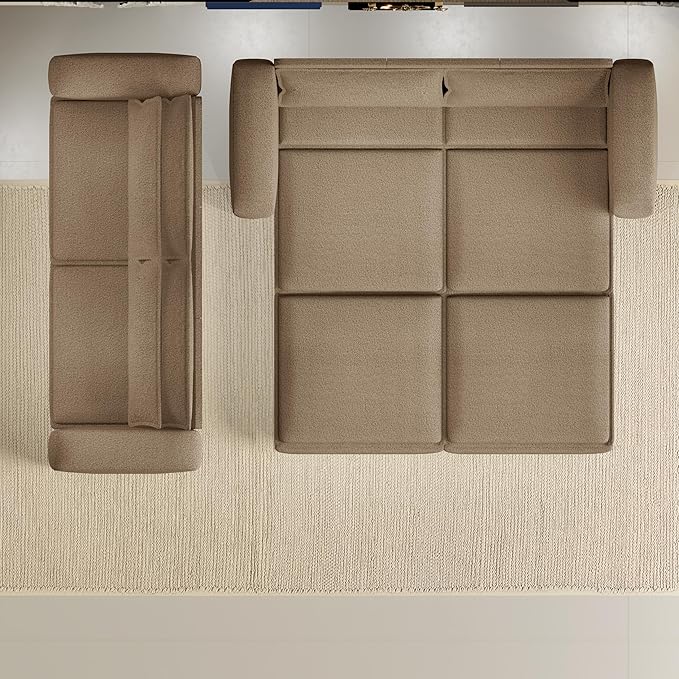93King Size Pull Out Sofa Bed 3-in-1 Teddy Convertible Sleeper Sofa with Ultra Wide Armrests Tufted Modern Sofa with 2 Lumbar Pillows for Bedroom Living Room Apartment (Camel 93inch)