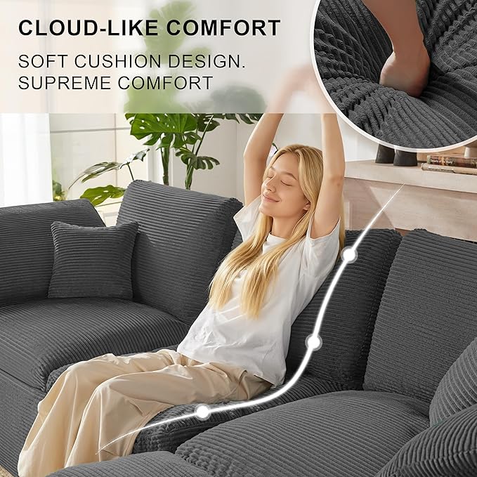 112 Cloud Sectional Couch Boneless Couches for Living Room L Shaped Couch with Convertible Ottoman Modular Sectional Sofa with Deep Seat Comfy Soft Cushions No Assembly Darkgray