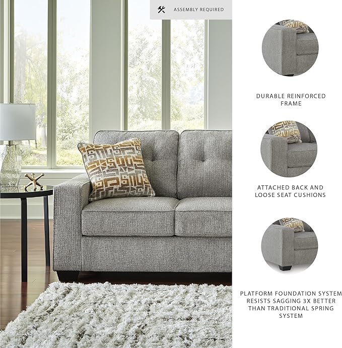 Signature Design by Ashley Fanciful Classic Sofa with Tufted Cushion and Removable Cushion Light Gray