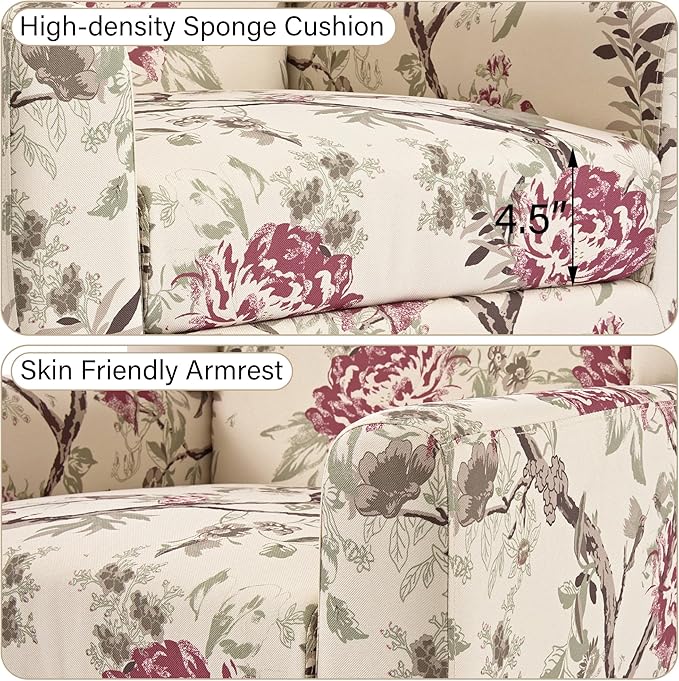 Accent Chair Modern Linen Blend Arm Chair for Living Room Bedroom Comfy High-Resilient Sponge Reading Chair for Small Spaces (Pattern Red Floral Set of 2)