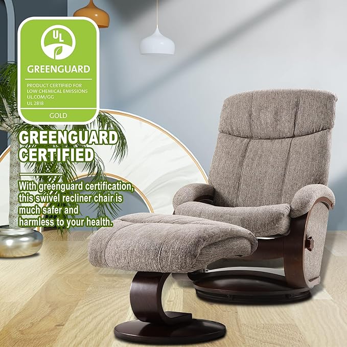 LUCKYERMORE Swivel Recliner Chair with Ottoman Matching Footrest A Whole Solid Wooden Base Memory Foam Filling Easy Assembly 360° Swivel Leisure Lounge Chair for Living Room Bedroom