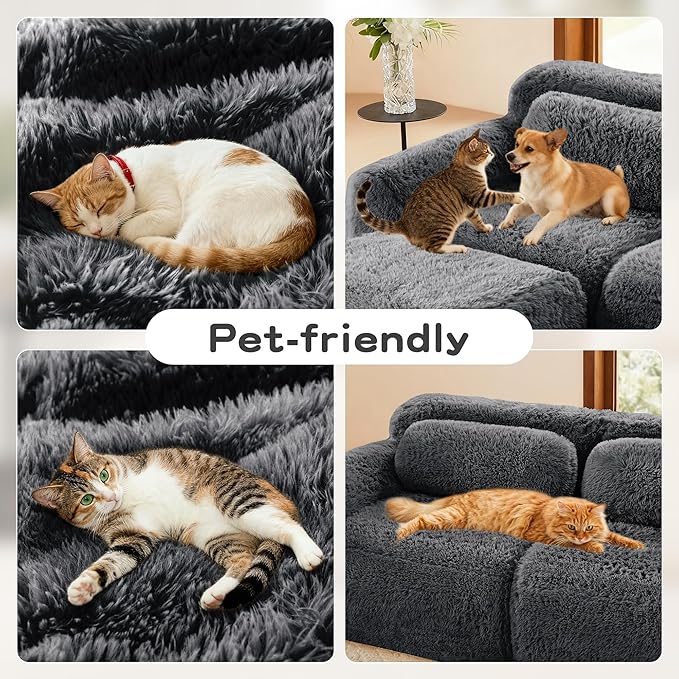 Boneless Couch Sectional Couches for Living Room 80.4'' L Shaped Modular Sectional Sofa with Ottoman Comfy Plush Cloud Boneless Loveseat Deep Seat Modular Couch for Small Spaces Dark Grey