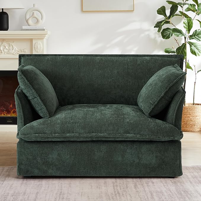 47.2 Oversized Accent Chair with Dual-Port Charging Modern Design Base&ampArmrest Throw Pillows Deep and Wide Seat Cloud-Like Comfy Single Sofa Chenille Armchair for Living Room&ampApartment