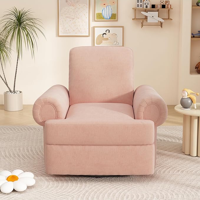 Merax Manual Recliner Sofa Swivel Recliner Rocker Chair with Adjustable Backrest for Living Room Bedroom or Nursery Pink