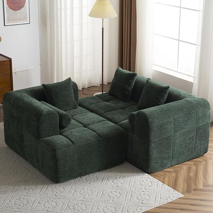 101.2 Sectional Sofa Full-Compressed Sofa Modular Sofa Couch Free-Combined with Deep Seating and Two Side Pockets for Living Room (Green@90)