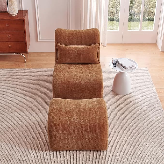 Modern Lounge Chair with Ottoman Compressed Upholstered Recliner for Small Spaces Comfortable Accent Sofa for Living Room Bedroom or Apartment