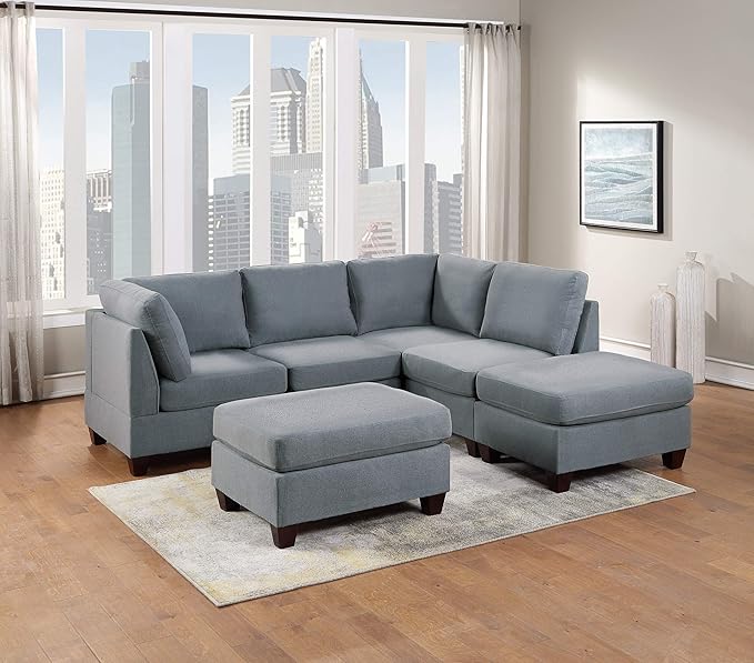 NewCosmos Living Room Furniture Armless Chair Grey Linen Like Fabric 1pc Cushion Armless Chair Wooden Legs