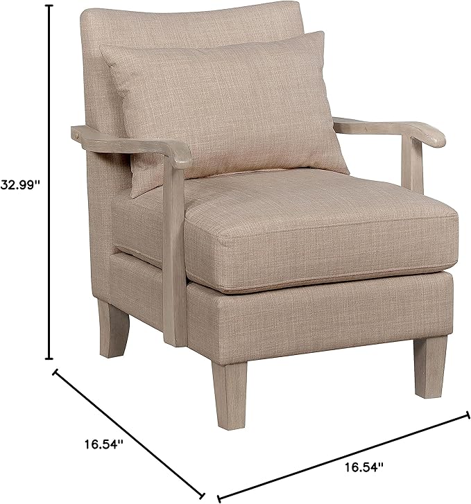 HOMES: Inside + Out Turney Fabric Upholstered Arm Chair with Pillow Back and Wooden Arm for Living Room Bedroom Beige