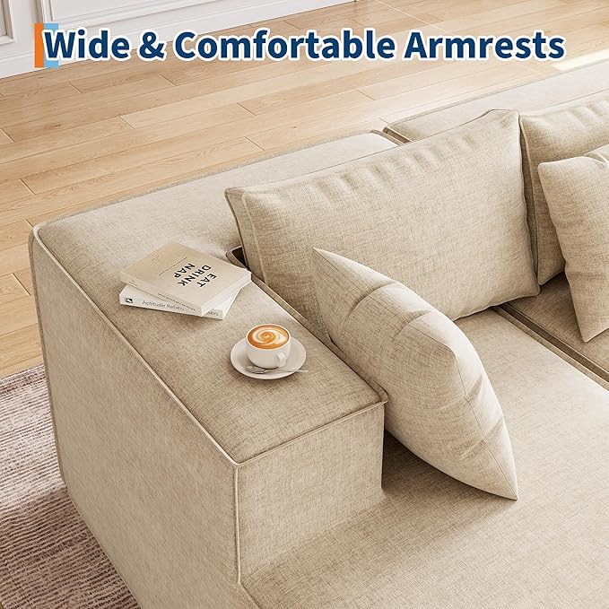 GarveeHome Modular Sectional Couches for Living Room Cloud Sectional Couch with Deep Seat 106.7 in Modular L-Shape Sofa with Chaise Upholstered Couches for Bedroom Chenille Beige