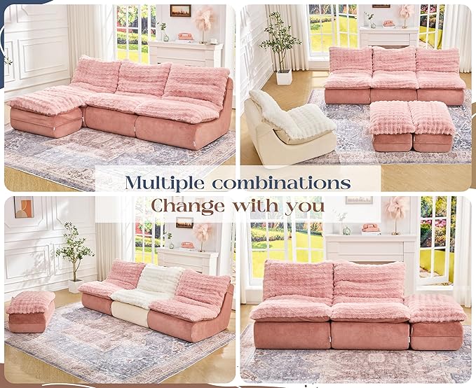 Hobestluk Sofa Couch Foam Sofa for Small Spaces Comfy Sofas with footrest Couch Recliner Small Sofas for Living Room Bedroom Apartment (Pink)