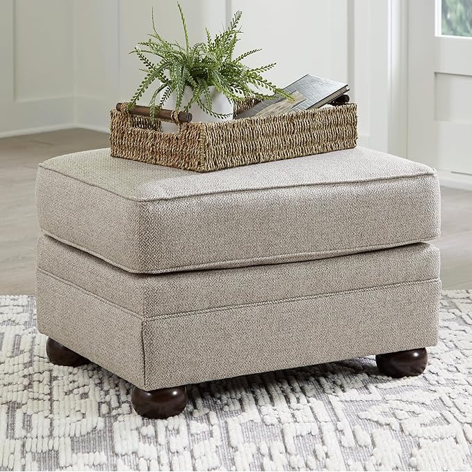 Signature Design by Ashley Gaelon Transitional Rectangular Upholstered Ottoman with Bun Legs Light Brown