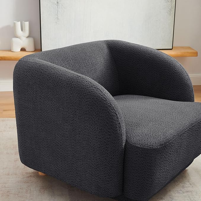 VANOMi Oversized Living Room Chair Modern Comfy Accent Barrel Chairs Single Sofa Chair with Wood Legs Upholstered Armchair for Bedroom Office Waiting Room (Dark Gray)