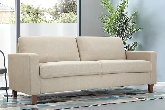 Miles Mid Century Modern Couch for Small Spaces Living Rooms Apartments and Condos 3 Seater Sofa with Reversible Back Pillows 77 Wide Beige