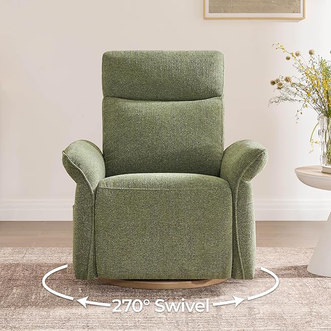 CHITA Power Recliner Chair Electric Triple-Motor Swivel Glider Nursery Rocking Chair with Adjustable Power Headrest and Lumbar Support GREENGARD Gold Certified Solid Wood Base Forest Green