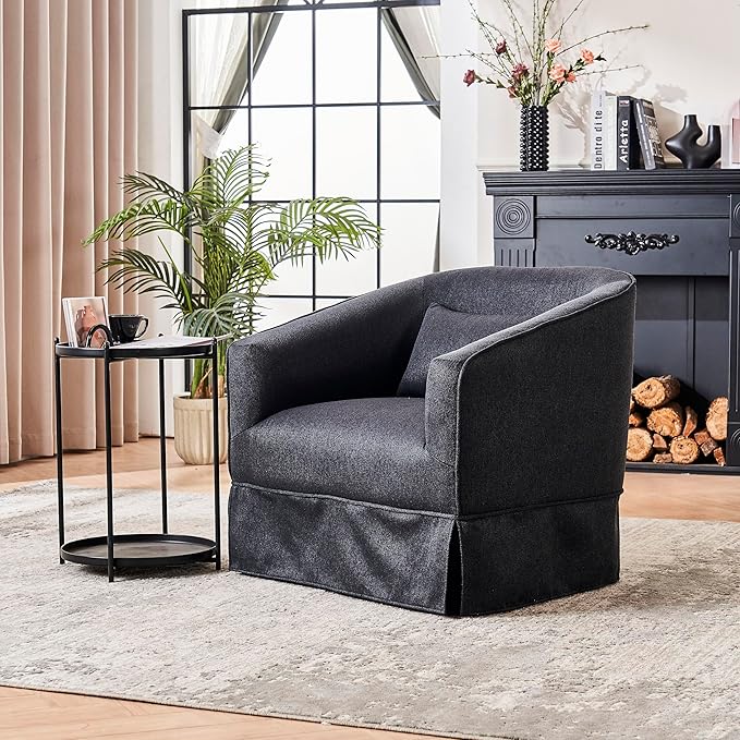 360-Degree Swivel Barrel Chair with OttomanModern Accent ChairComfortable ArmchairsReading Chairs for Living RoomOfficeReception AreaBlack