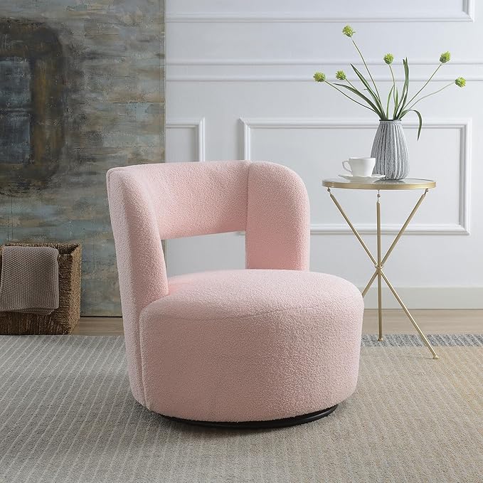 Swivel Barrel Chair with Soft Fabric Comfy Round Accent Chair for Living Room.Upholstered Performance Fabric for Living Room Bedroom Reading Waitingroom1 PCTeddy Light Pink