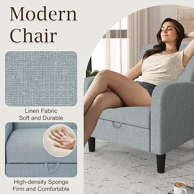 DAGONHIL Accent Chair Living Room Chair Upholstered Reading Chair for Bedroom Linen Fabric Armchair Single Sofa for Living Room/Office/Library (Gray 2 Pack)