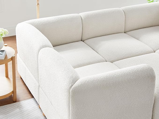 VANOMi Oversized Modular Sectional Sofa Sleeper Sectional Couches for Living Room 8 Seats Modular Sofa with Reversible Chaises Cream White
