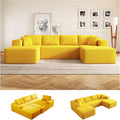 140 U-Shaped Modular Sectional Sofa for Living Room3 Seater Cloud Sectional Couch with Chaise LoungeDeep Seat with PillowsNo Assembly Required (Yellow)