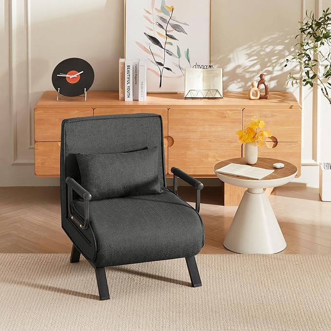 Sleep Chair Bed Comfy Convertible Sleeper Chairs for Adults 5 in 1 Folding Sofa Bed with 5 Position Adjustable Backrest Pillow Cozy Small Chair Couch for Small Spaces Office (Black)