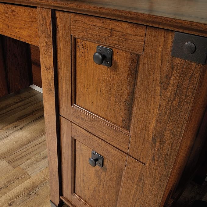 Sauder Carson Forge Rustic Vintage Computer Desk with Drawers Storage in Washington Cherry finish