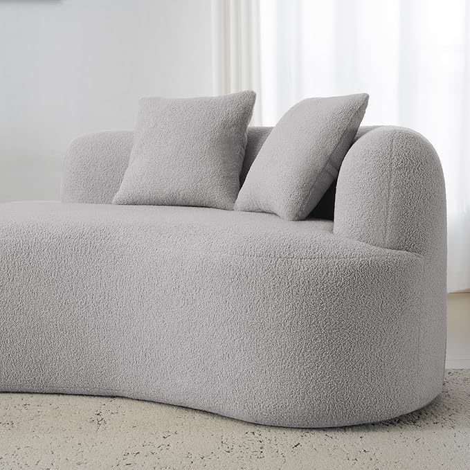106.7 Curved Loveseat Sofa for Small Spaces - Plush Teddy Fleece Fabric Modern Love Seat with Pocket Springs &amp Memory Foam Boneless Floor Couch Set Living Room Studio 38.6 Extra Deep Seat (Gre