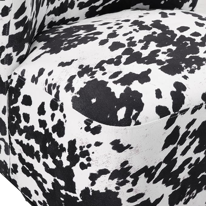 OSP Home Furnishings Lucia Modern Barrel Swivel Accent Chair Black Cow Print Fabric