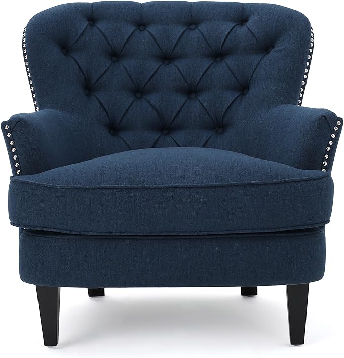 Merax Modern Accent Chair Upholstered Living Room Armchair Comfy Reading Chair Mid Century Chair for Living Room Bedroom Navy Blue