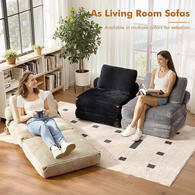 Folding Sofa BedComfy Sleeper Chair Foldable Mattress with Pillow &amp Back SupportPortable Fold Out Chair Bed Floor Convertible Lounge Sofa Couch for Living Room Bedroom (Grey)