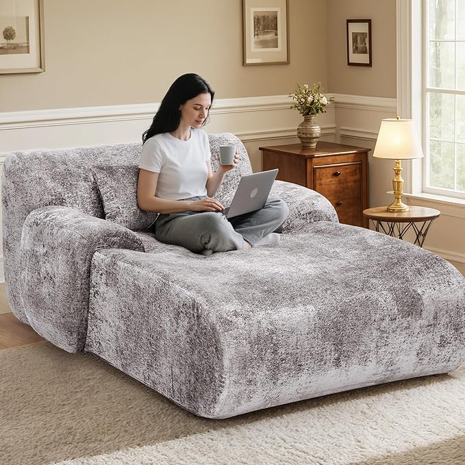 66 Inches Oversized Chaise Lounge Indoor No Assembly Required Single Sleeper Sofa Chair with Lumbar Pillow Upholstered Boneless Sofa Bed for Living Room Bedroom