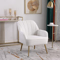Modern Soft White Teddy Fabric Ivory Ergonomics Accent Chair Living Room Chair Bedroom Chair Home Chair with Gold Legs and Adjustable Legs for Indoor Home