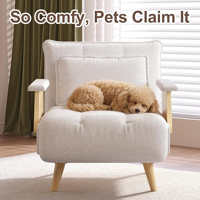 JASIWAY Convertible Sleeper Chair for Small Spaces 3-in-1 Convertable Single Chair Bed for Adults Fold-Out Futon Sofa Sleeper That Turn into Beds Adjustable Backrest(76.8 D X 29 W)