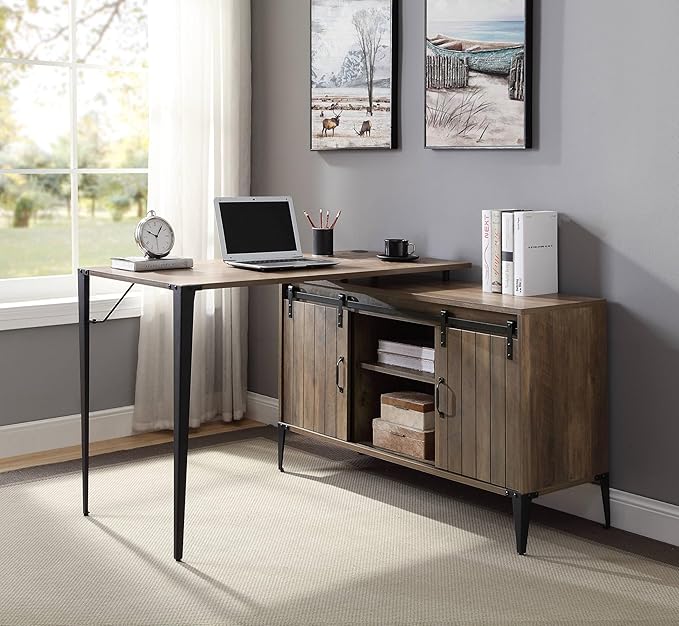 48 Gray Oak &amp Black Writing Desk - Modern Home Office Workstation