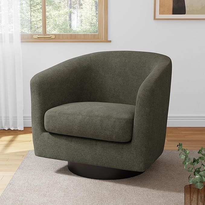 Lumibee Swivel Accent Barrel Chairs Upholstered Comfy Swivel Round Barrel Chair 360° Rotation Single Sofa Club Armchair for Living Room Reading Room Bedroom Chenille Tan